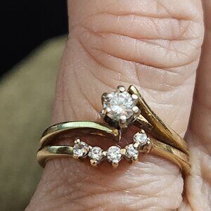Vintage 14k Gold Women Wedding Diamond Ring w Diamond Engagement Ring 1980's